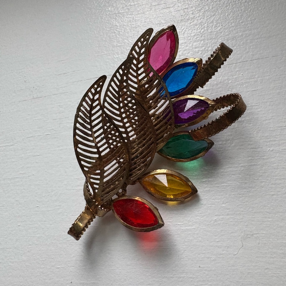Colorful Leaf Brooch with Gem Accents